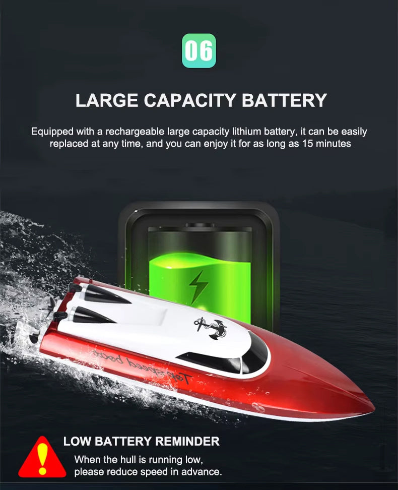 High-Speed Remote-Controlled Racing Toy Boat with 2.4GHz Radio Remote Control & Rechargeable Battery - 1500 mAh Battery & 25 KM/H Speed