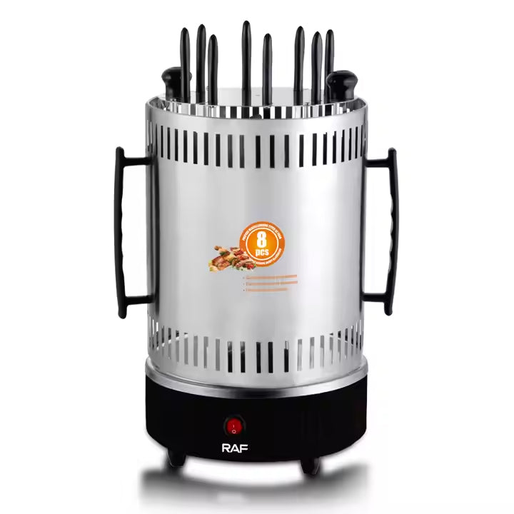 RAF Electric Vertical Rotating Charcoal Skewer Barbecue Grill - 8 Skewers & 1200W