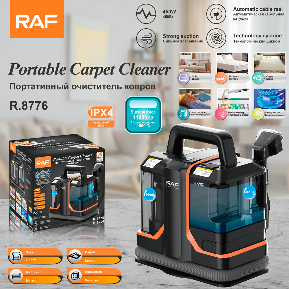 RAF Portable Carpet & Upholstery Cleaner with Dual Water Tanks, 11000Pa Suction Force, Upholstery & Sofa Cleaning Machine with Multiple Brush Attachments - 450W