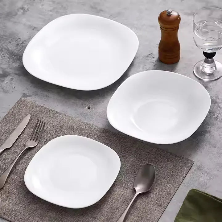 Opal 32-Pieces Modern Rounded Square Glassware Dinner Dish Set