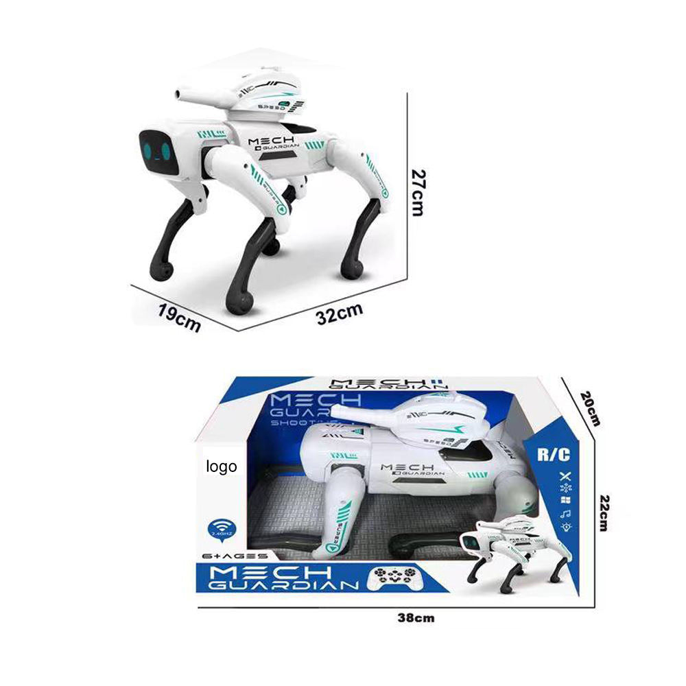 Mech Guardian Intelligent RC Robot Dog Toy with Water Bomb Launcher, LED Eyes, Dancing, and Educational Modes - Rechargeable & Mobile App Controllable