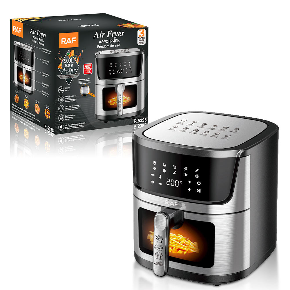 RAF 9L Digital Air Fryer with Touch Screen, 360° Hot Air Circulation, Oil-Free Cooking, Multipurpose Family-Sized Fryer - 1950W