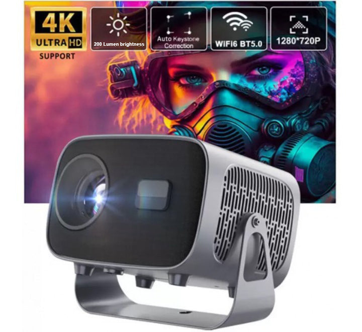 A10 Smart Android 4K WiFi Projector with Built-in Speaker, 200 Lumens, Bluetooth 5.0 with HDMI & Dual USB Ports.