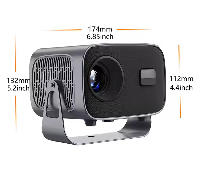 A10 Smart Android 4K WiFi Projector with Built-in Speaker, 200 Lumens, Bluetooth 5.0 with HDMI & Dual USB Ports.