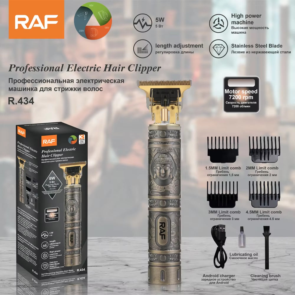 RAF Professional Electric Hair Trimmer & Clipper with Stainless Steel Blades and Complete Barber Kit - 5W