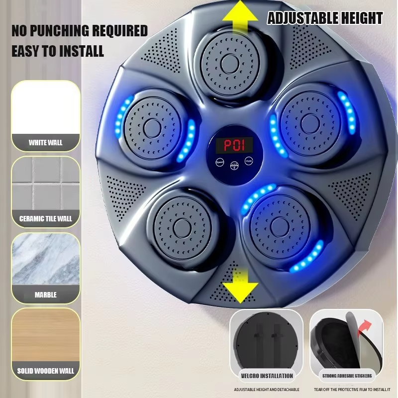 Intelligent Music Boxing & Punching Machine with Bluetooth Speaker, 9 Training Modes, Flash Strike Points, Adjustable Wall Mount Target for Fitness, Cardio & Training