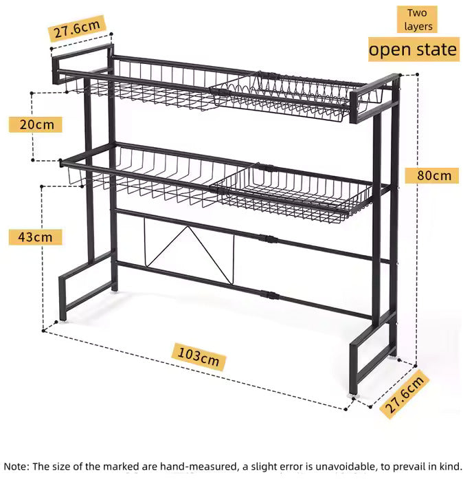 Adjustable Over-the-Sink Expandable Dish Drying Rack with Hooks & Cutlery Holder (62cm to 103cm)