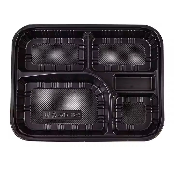 5-Compartment Disposable Plastic Food Container Box - 26 x 20 x 6 cm