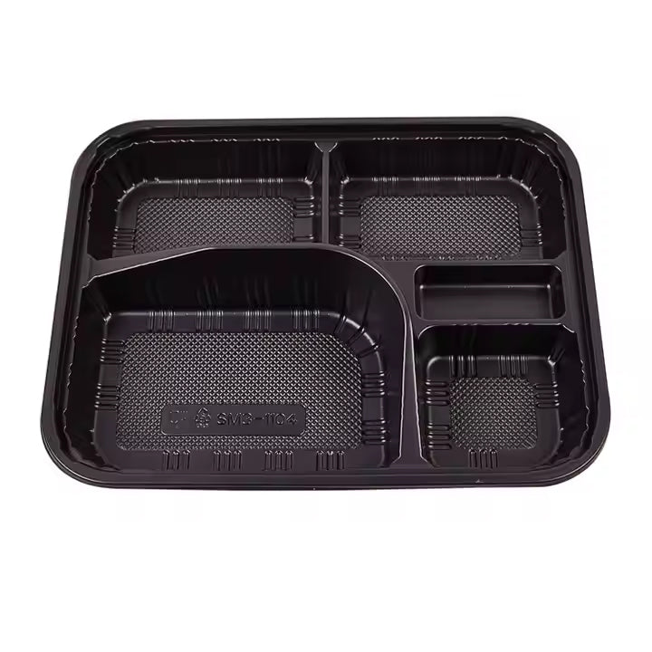 5-Compartment Disposable Plastic Food Container Box - 26 x 20 x 6 cm