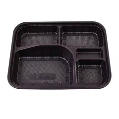 5-Compartment Disposable Plastic Food Container Box - 26 x 20 x 6 cm