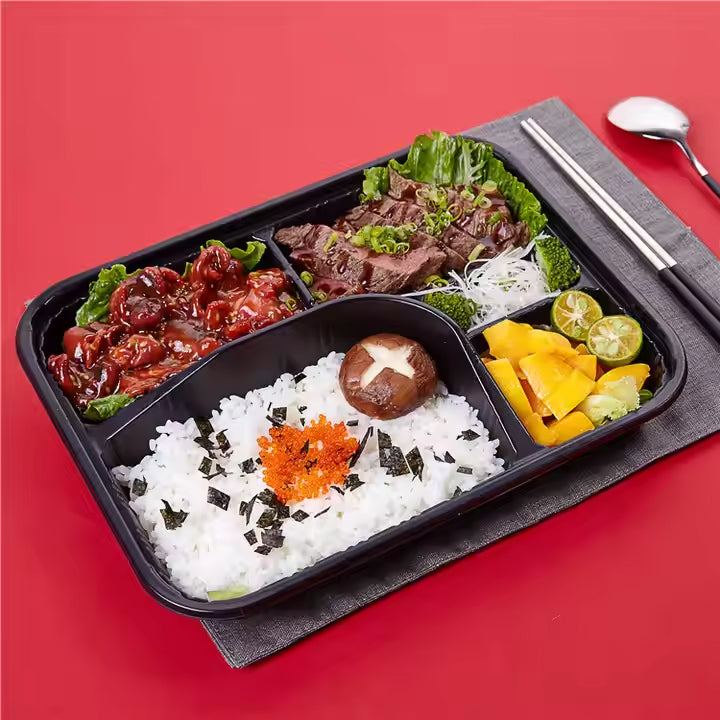 5-Compartment Disposable Plastic Food Container Box - 26 x 20 x 6 cm