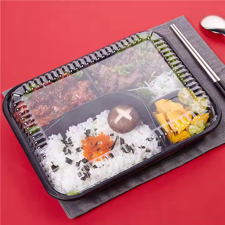 5-Compartment Disposable Plastic Food Container Box - 26 x 20 x 6 cm
