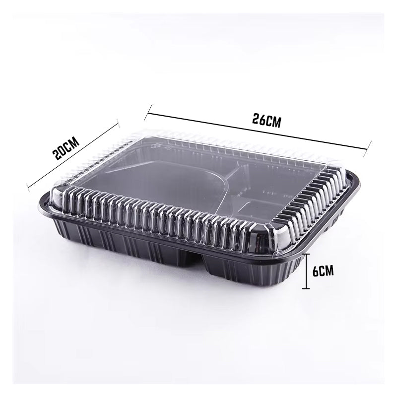5-Compartment Disposable Plastic Food Container Box - 26 x 20 x 6 cm