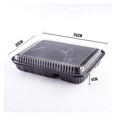 5-Compartment Disposable Plastic Food Container Box - 26 x 20 x 6 cm