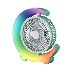 Adjustable Rechargeable Desktop Fan with Colorful Ambient Lights, 3-Speed Cooling & 180° Rotation
