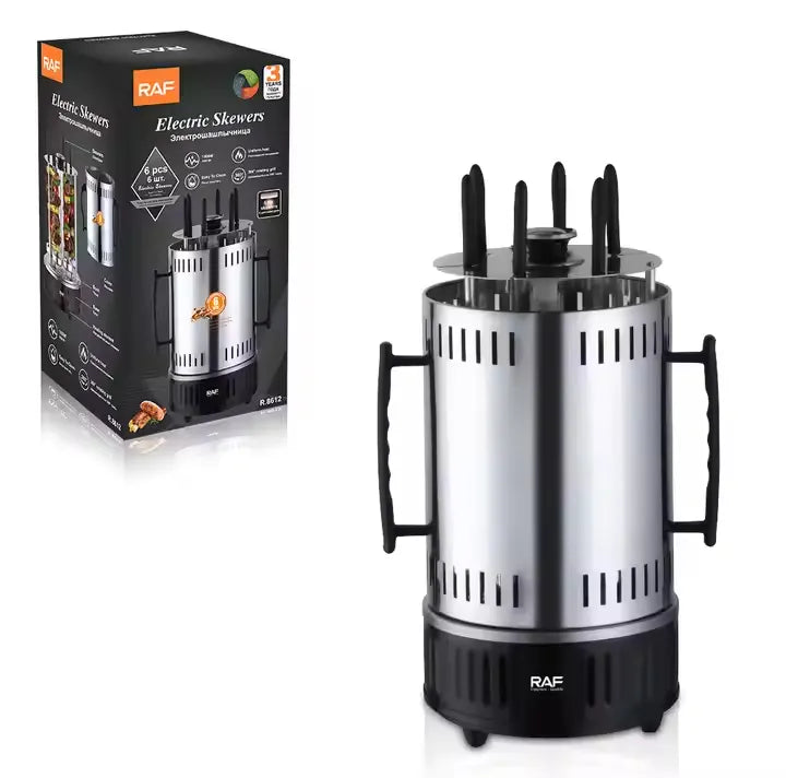 RAF Electric Skewers BBQ Machine with Automatic Rotation and 6 Skewers for Grilling - 1000W