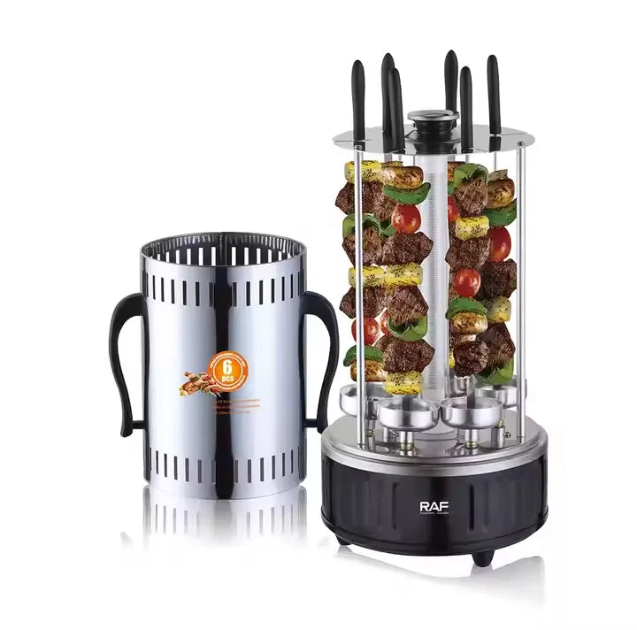 RAF Electric Skewers BBQ Machine with Automatic Rotation and 6 Skewers for Grilling - 1000W