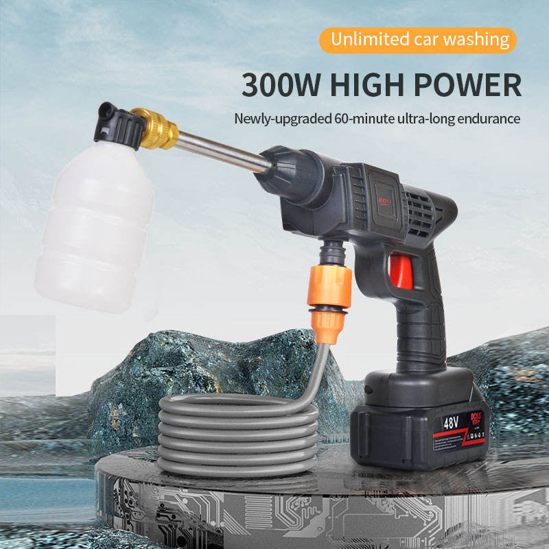 BOSS 48V Cordless High-Pressure Car Washing Gun with Dual Lithium-Ion Batteries, Foam Pot, Multi Nozzle Kit, and Portable Carry Case - Charger Included