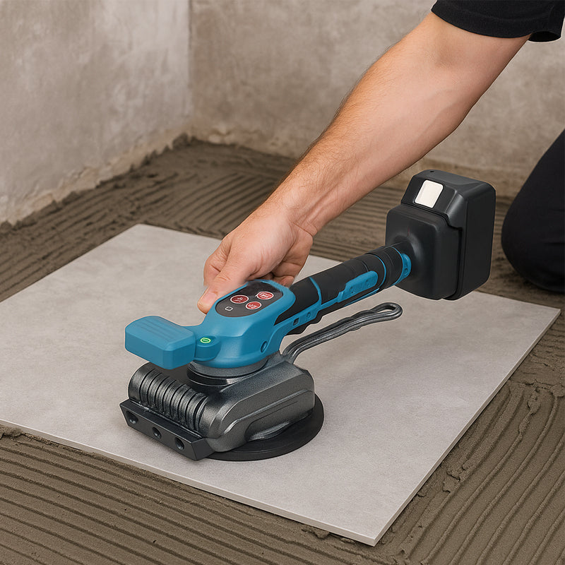 BOSS Cordless Tile Laying Vibrator Machine with Two 148VF Li-ion Batteries, 5-Speed Vibration Adjustment, and Powerful Suction Cup