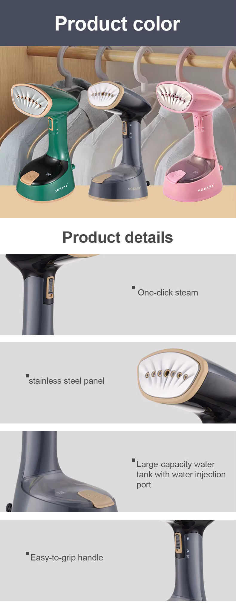 Sokany Handheld Foldable Garment Steamer 1470W – Fast Heating Clothes Steamer for Home & Travel - 120ml Capacity