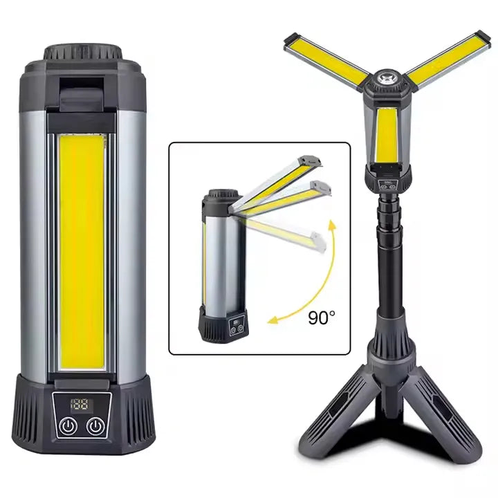3 Leaf Rechargeable LED Camping Work Light with 2000 Lumens, Power Bank, Tripod, and Waterproof Design for Outdoor Activities - 6000 mAh Battery