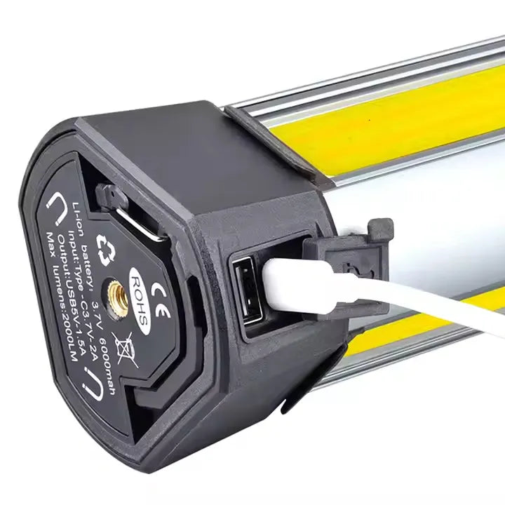 3 Leaf Rechargeable LED Camping Work Light with 2000 Lumens, Power Bank, Tripod, and Waterproof Design for Outdoor Activities - 6000 mAh Battery