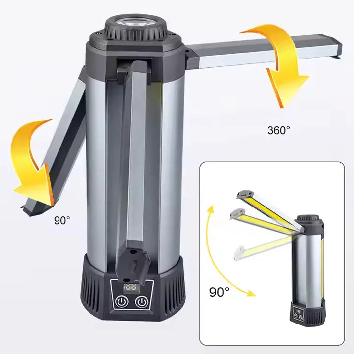 3 Leaf Rechargeable LED Camping Work Light with 2000 Lumens, Power Bank, Tripod, and Waterproof Design for Outdoor Activities - 6000 mAh Battery
