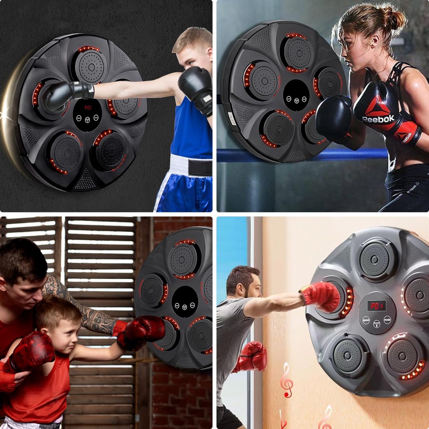 Intelligent Music Boxing & Punching Machine with Bluetooth Speaker, 9 Training Modes, Flash Strike Points, Adjustable Wall Mount Target for Fitness, Cardio & Training