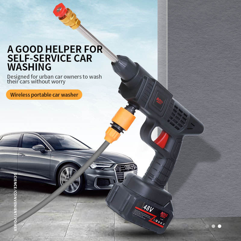 BOSS 48V Cordless High-Pressure Car Washing Gun with Dual Lithium-Ion Batteries, Foam Pot, Multi Nozzle Kit, and Portable Carry Case - Charger Included