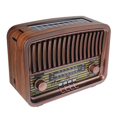 Vintage Multi-Function Rechargeable Solar Bluetooth Speaker with Radio, 2.4G Audio & Card Slot with Remote