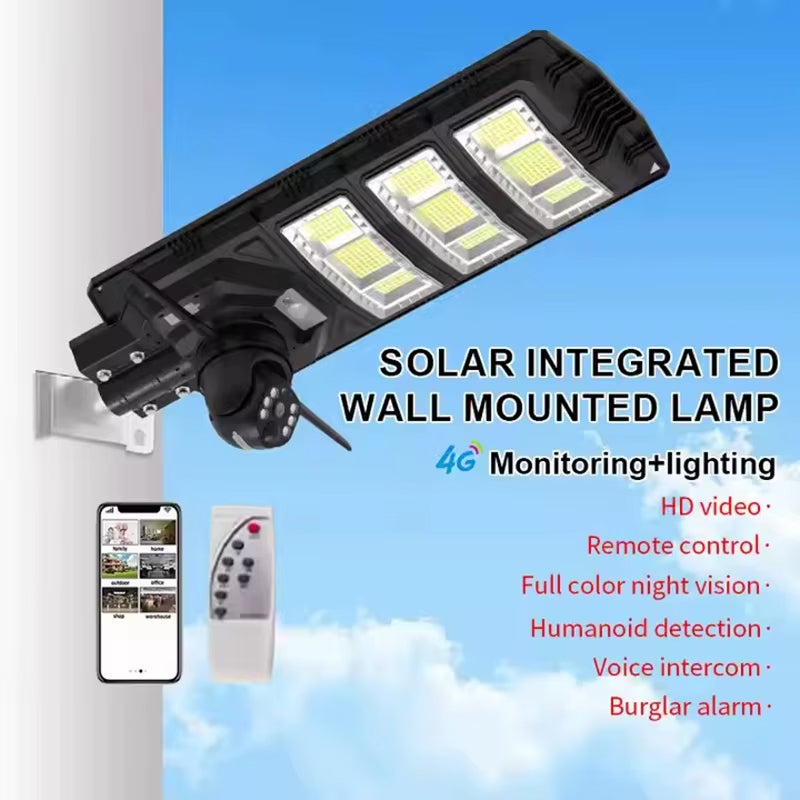 2-in-1 Solar Street Light with 4G & 4K AI Camera, Night Vision, Motion Sensor, Mobile App & Remote Control – 450W