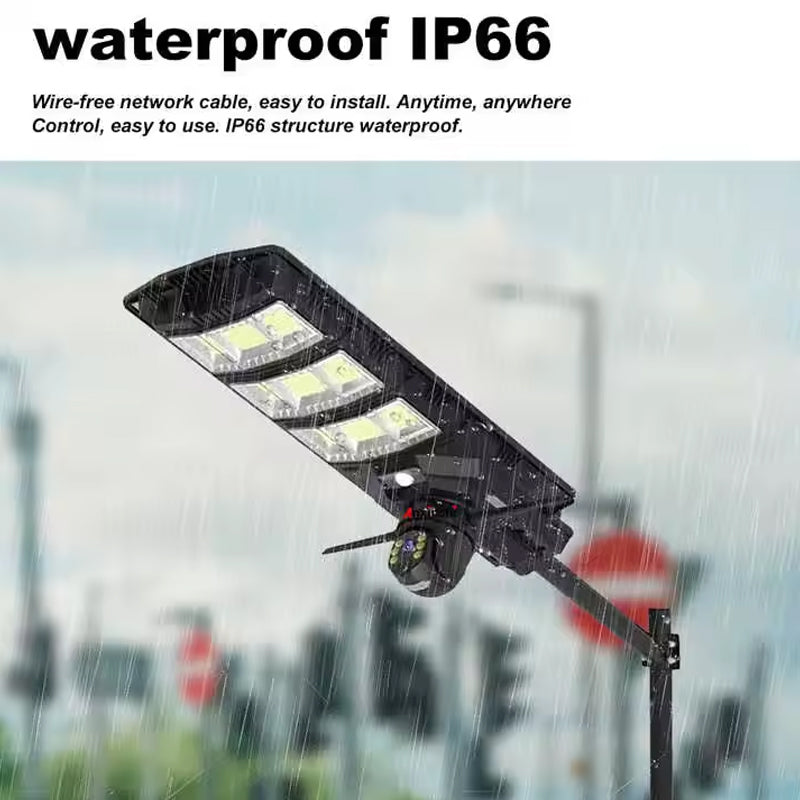2-in-1 Solar Street Light with 4G & 4K AI Camera, Night Vision, Motion Sensor, Mobile App & Remote Control – 450W