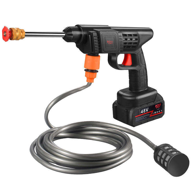 BOSS 48V Cordless High-Pressure Car Washing Gun with Dual Lithium-Ion Batteries, Foam Pot, Multi Nozzle Kit, and Portable Carry Case - Charger Included