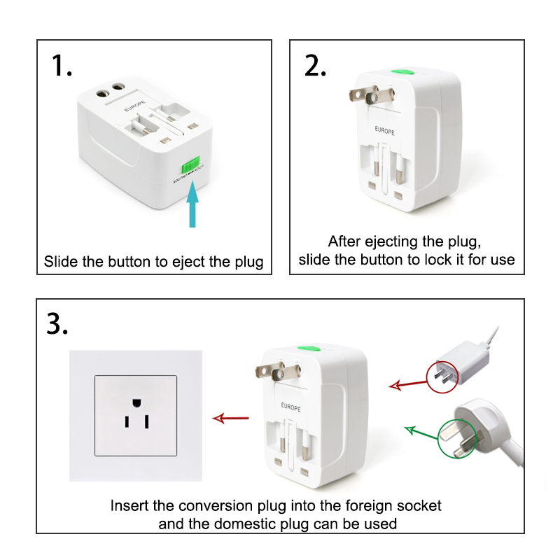Universal All-in-One Travel Adapter with Dual USB Ports with Built-in Surge Protection, Compatible with Smartphones, Tablets, Laptops & Cameras