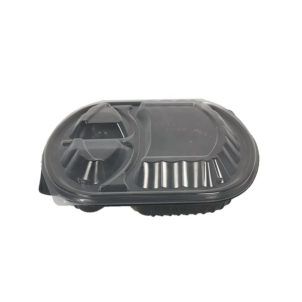 3-Compartment Disposable Plastic Food Container Box - 1000ml - 23.5 x 21 x 5.5 cm