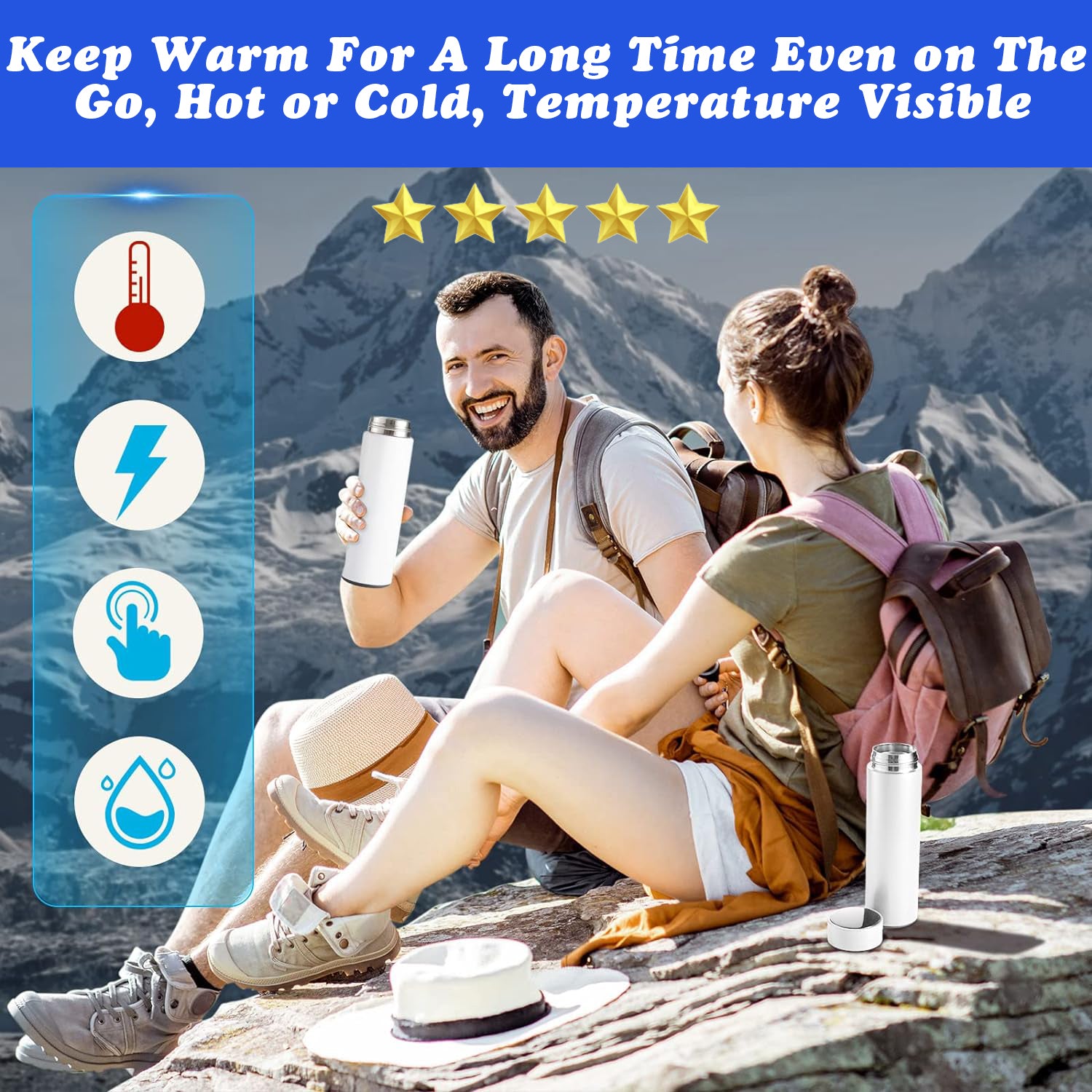 Smart LED Temperature Display Vacuum Flask 500ml with 304 Stainless Steel, Touch Screen, Anti-Skid Base & 12 Hour Hot & Cold Insulation