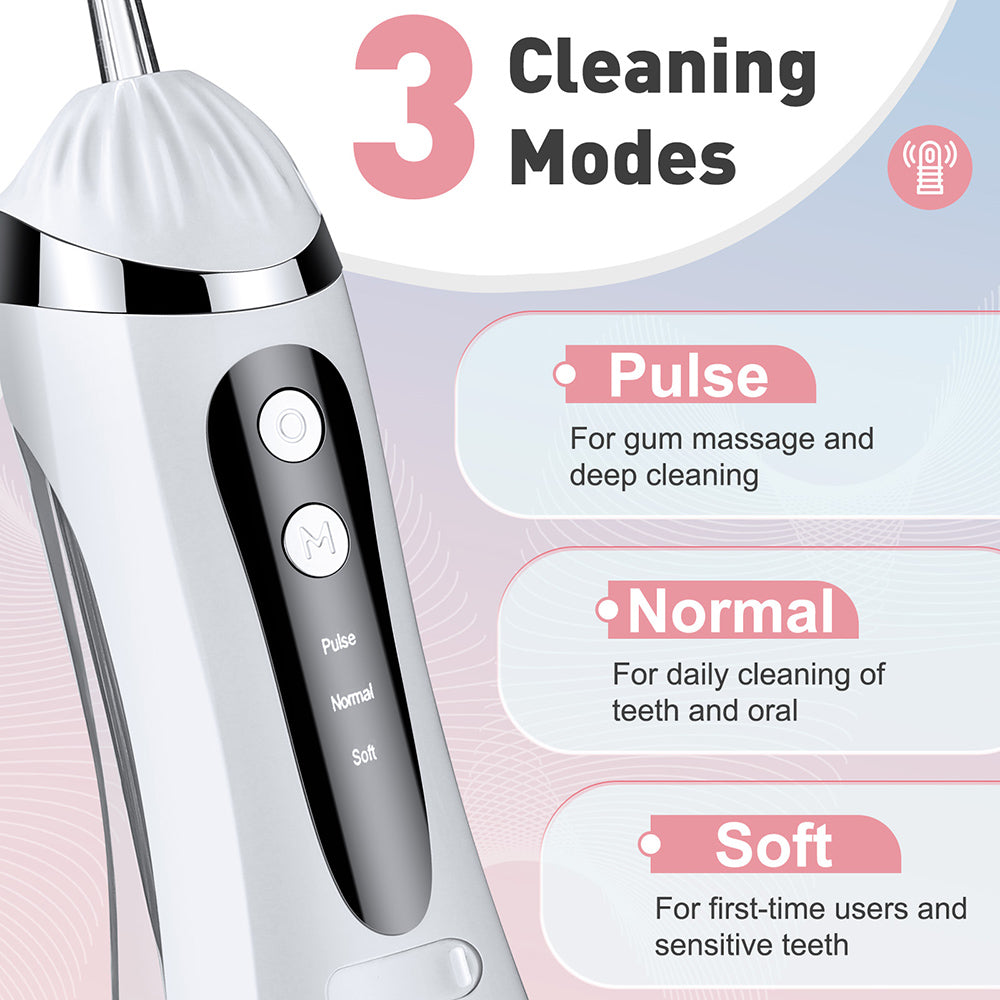 Rechargeable IPX6 Cordless Oral Irrigator with Pulsations, 4 Nozzles, 3 Modes & 360° Rotatable Tip – Portable Dental Water Flosser for Braces, Gums & Tongue Cleaning