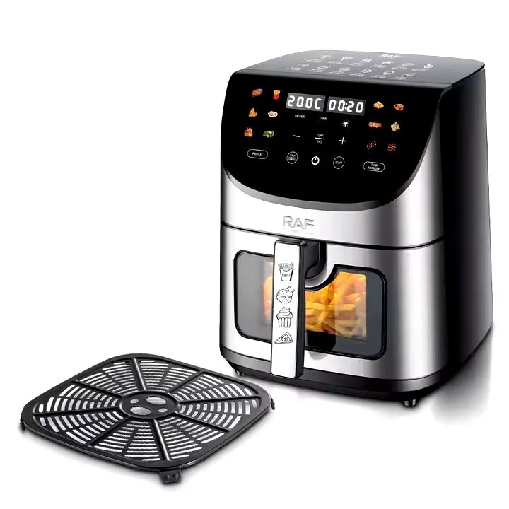 RAF 8L Smart Air Fryer with Tuya Mobile App Control, Stainless Steel Body, Temperature Control, Touch Screen - 1700W