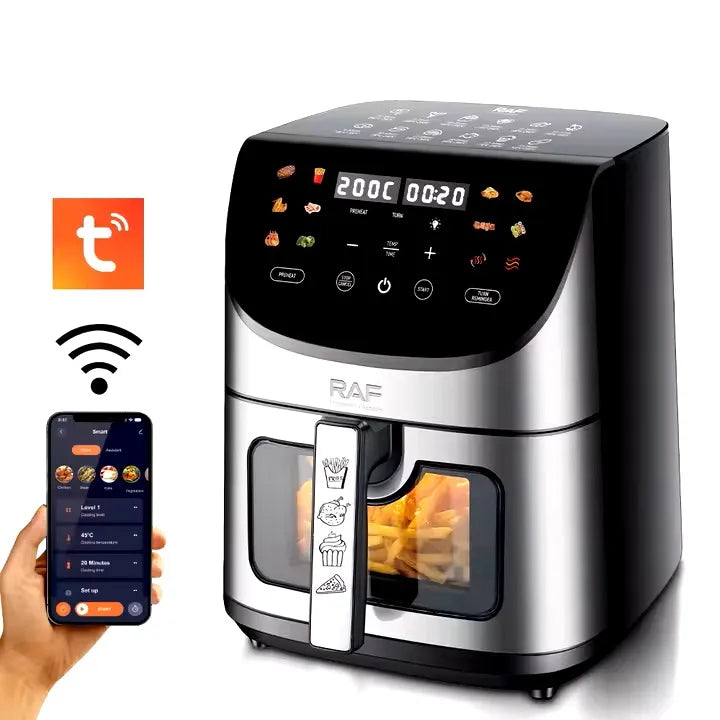 RAF 8L Smart Air Fryer with Tuya Mobile App Control, Stainless Steel Body, Temperature Control, Touch Screen - 1700W