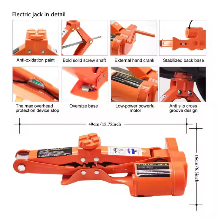 4-in-1 Emergency Car Repair Kit with 5 Ton Electric Jack & Impact Wrench with 12V Power Plug & Alligator Clips