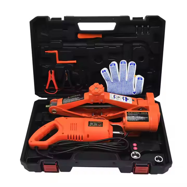 4-in-1 Emergency Car Repair Kit with 5 Ton Electric Jack & Impact Wrench with 12V Power Plug & Alligator Clips