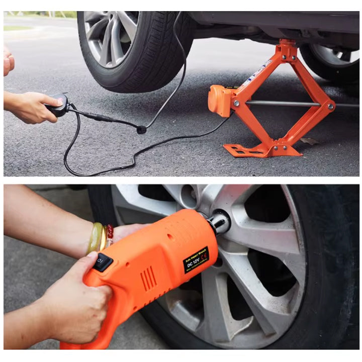 4-in-1 Emergency Car Repair Kit with 5 Ton Electric Jack & Impact Wrench with 12V Power Plug & Alligator Clips