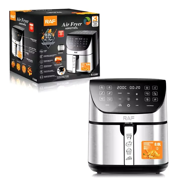 RAF 8L Smart Air Fryer with Tuya Mobile App Control, Stainless Steel Body, Temperature Control, Touch Screen - 1700W