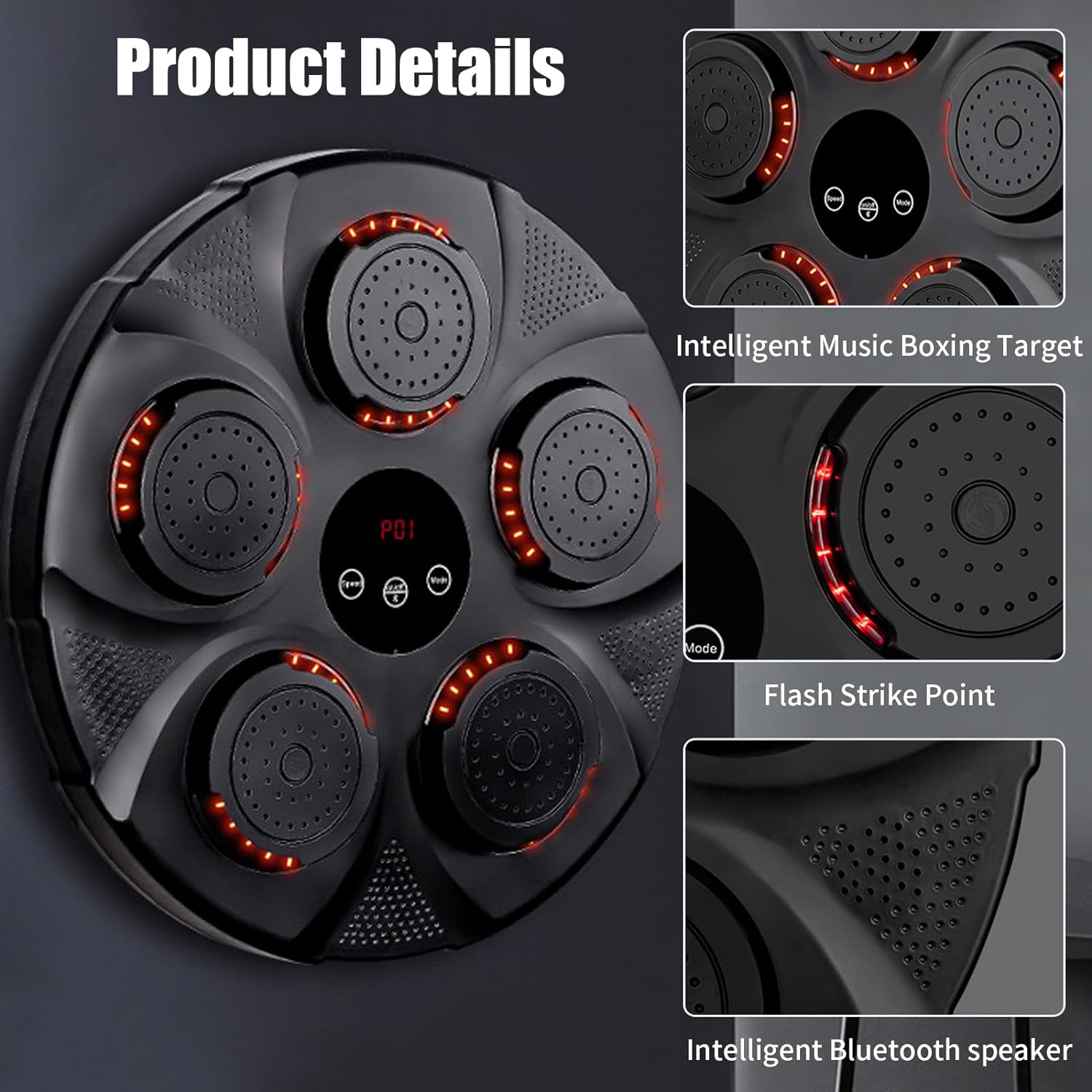 Intelligent Music Boxing & Punching Machine with Bluetooth Speaker, 9 Training Modes, Flash Strike Points, Adjustable Wall Mount Target for Fitness, Cardio & Training