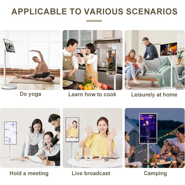 24” Touchscreen FHD Smart TV with Stand, Android 13, 6GB RAM + 64GB Storage, MediaTek MT8788 chipset with integrated GPU, 8MP Camera, 10000mAh Battery, Multi-Swivel Rotation & Remote