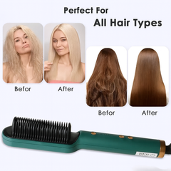 Professional Hair Straightening Hot Brush with 5 Temperature Levels, Anti-Scald Design & Dual Straightener Curler Function for All Hair Types