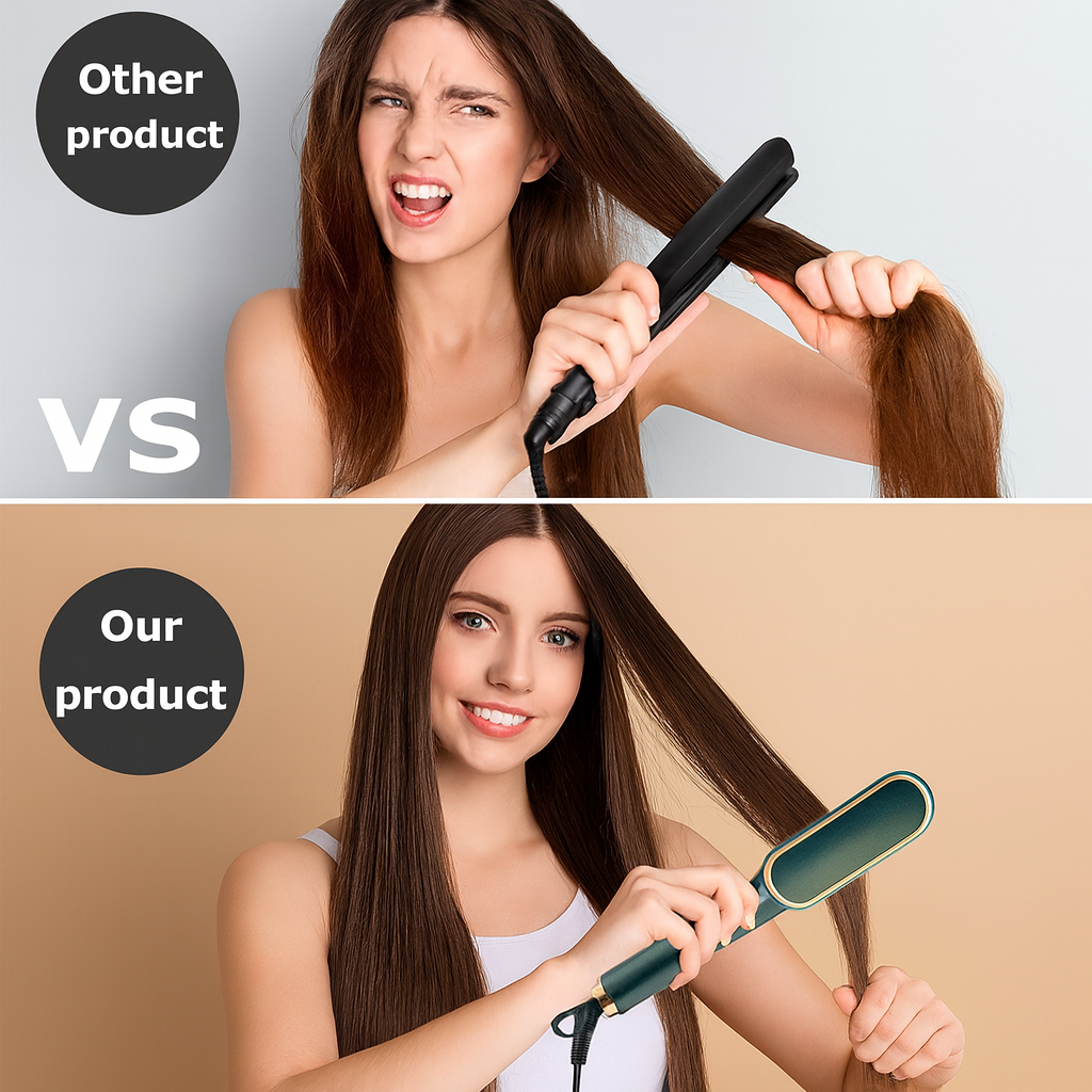 Professional Hair Straightening Hot Brush with 5 Temperature Levels, Anti-Scald Design & Dual Straightener Curler Function for All Hair Types