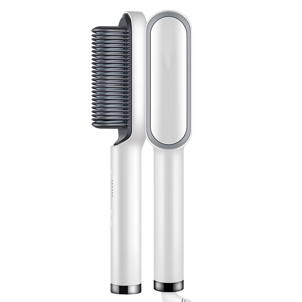 Professional Hair Straightening Hot Brush with 5 Temperature Levels, Anti-Scald Design & Dual Straightener Curler Function for All Hair Types