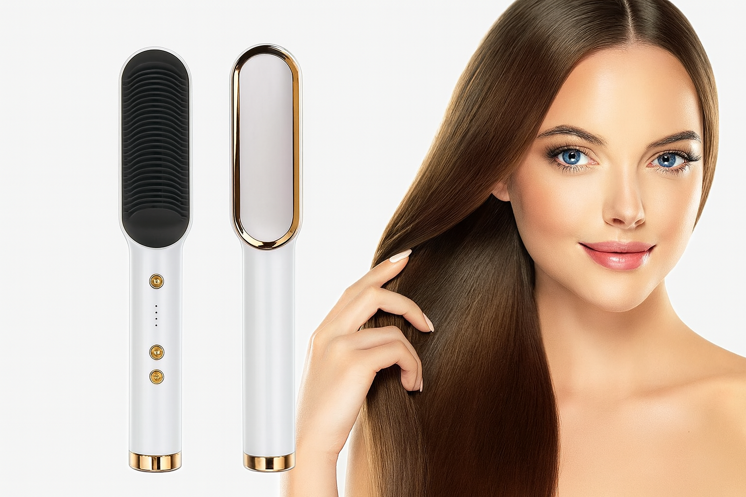 Professional Hair Straightening Hot Brush with 5 Temperature Levels, Anti-Scald Design & Dual Straightener Curler Function for All Hair Types