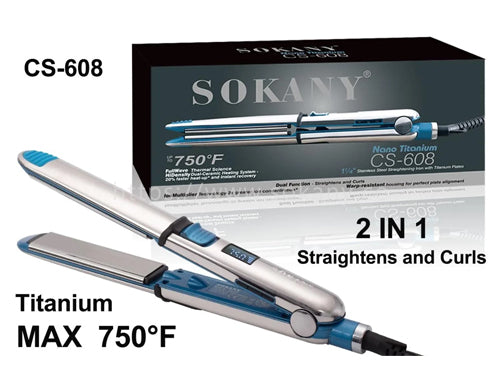 Sokany Titanium Max Hair Straightener - Professional 2-in-1 Straightening and Curling Iron with MCH Heater and LED Display